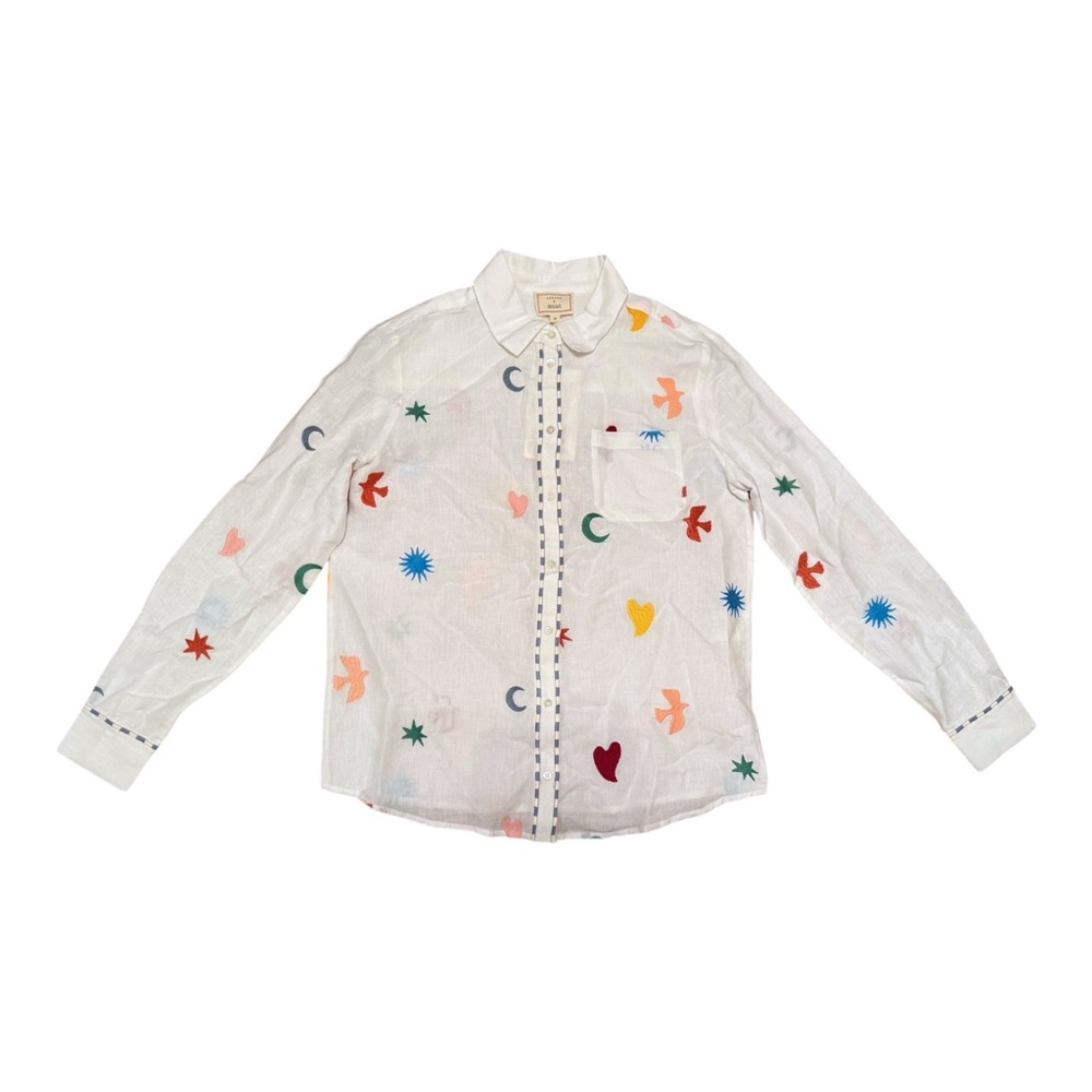 TOMBOY SHIRT SEZANE PANGEA BLOUSE BUTTON UP TOP WHITE NWT SIZE 36 Embroidery - Picture 4 of 10